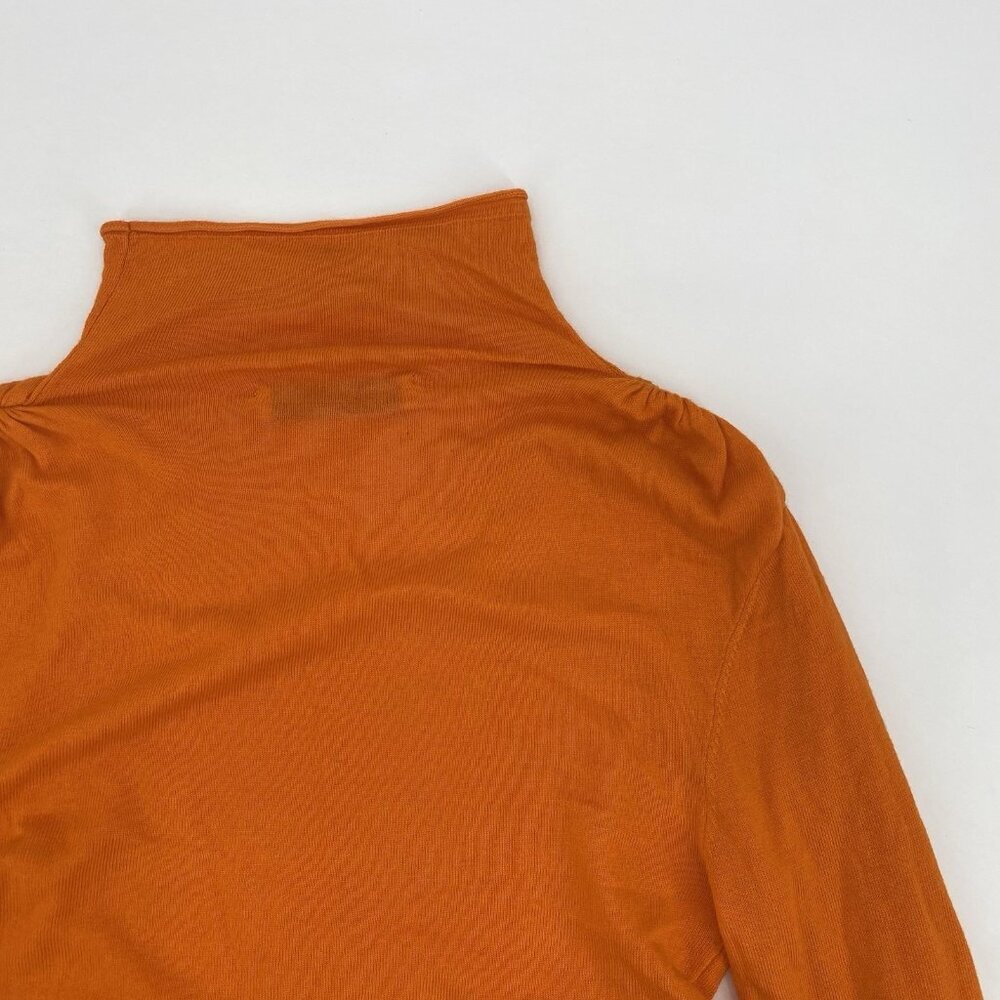 Zara Size L Ruched Long Sleeve Knit Cropped Top Orange Mock Neck Viscose Linen - Picture 12 of 12